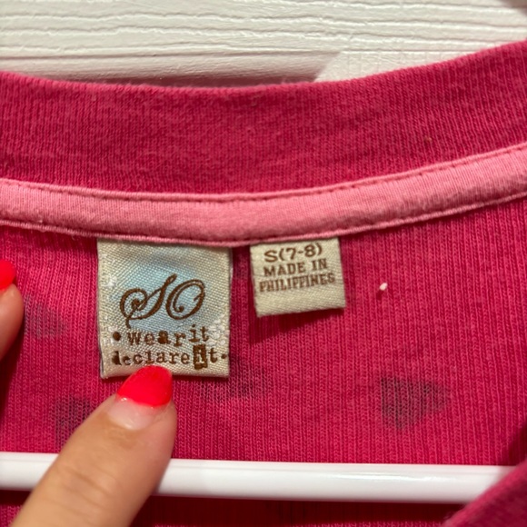 SO Girl’s Heart Print Button Down V Neck Long Sleeve Shirt Top -pink size S(7/8) - Picture 2 of 3